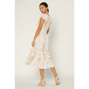 Current Air Los Angeles Sereia Watercolor Pleated Midi Dress Size Small